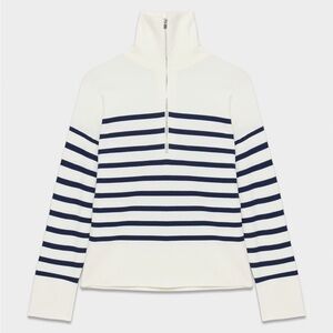 Babaton Aritzia Merino Wool Striped Half Zip Sweater Small Navy Cream
